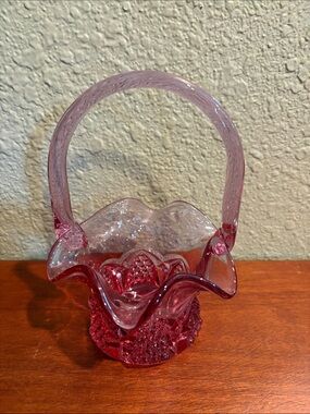 Fenton Pink (sometimes looks purple) Vintage Glass Basket with Ruffled Edge